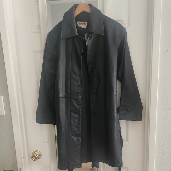 Bagatelle Vintage Black Leather Midi Trench Coat Belted Edgy 90s - Picture 2 of 12
